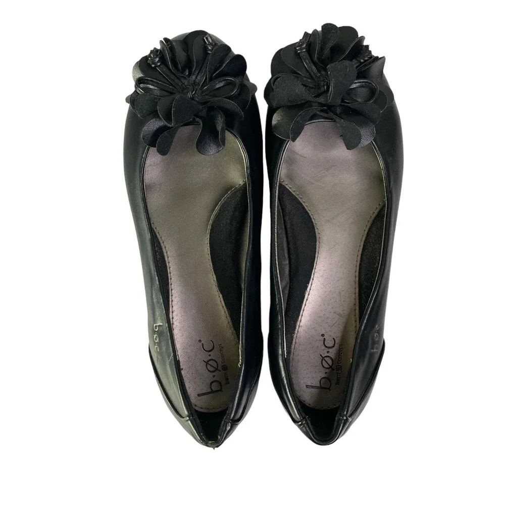BOC Born Flat Shoes Black Flower Girl's Youth Slip On Size US‎ 3 EU 34